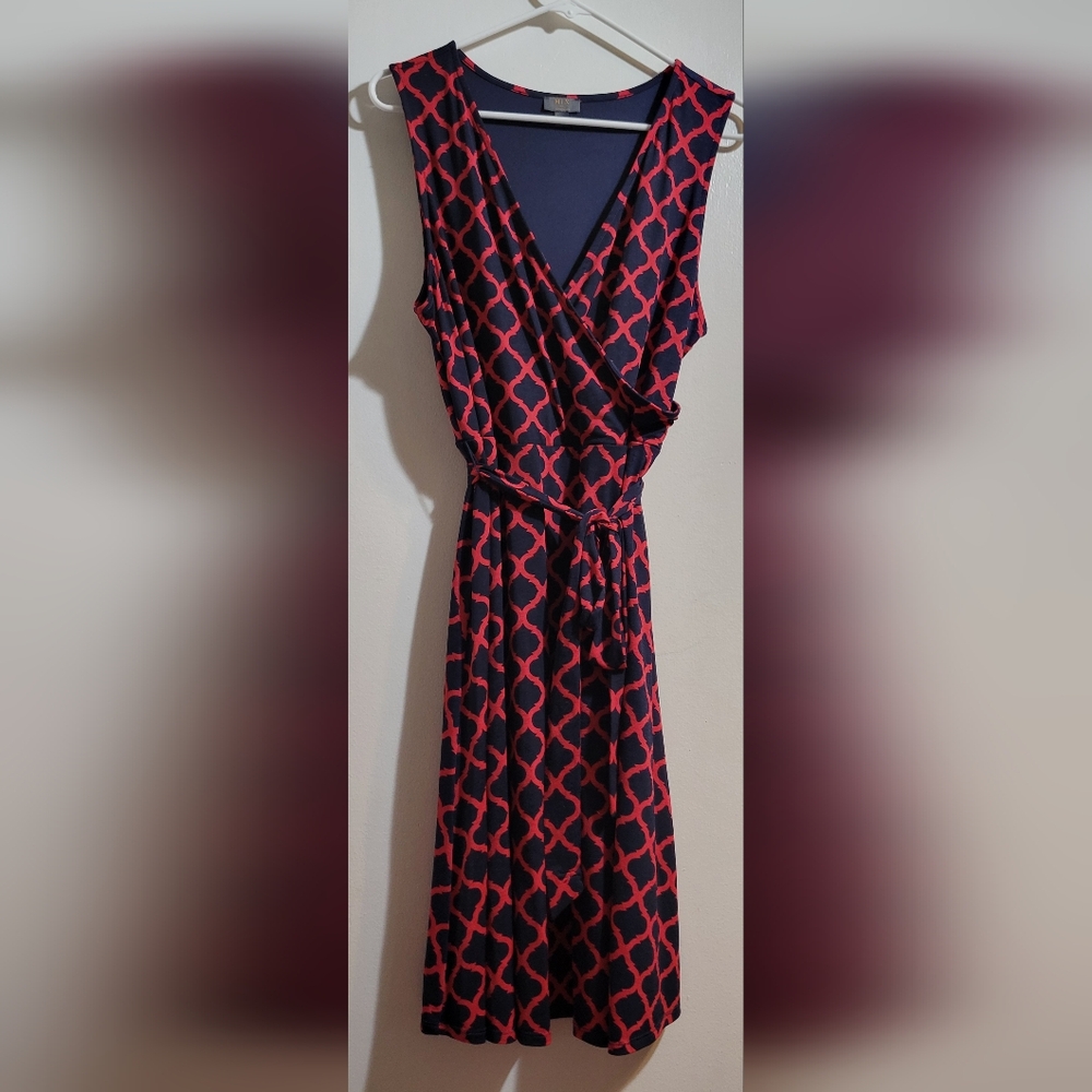 Size XL sleeveless dress.  Reddish orange/blue